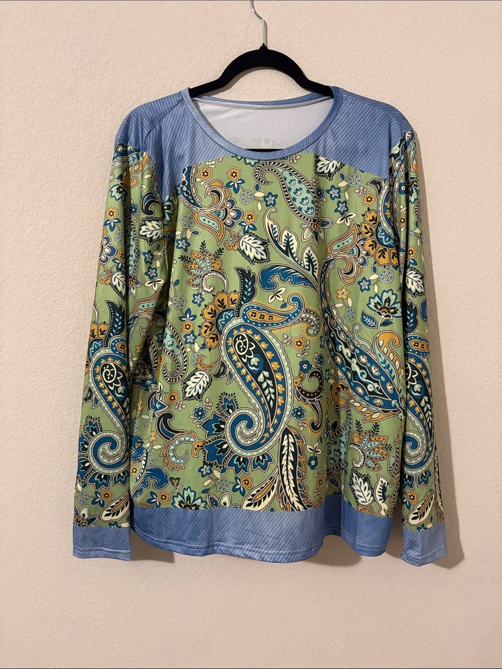 SHEIN Paisley Print Long-Sleeve Top in Sage and Blue